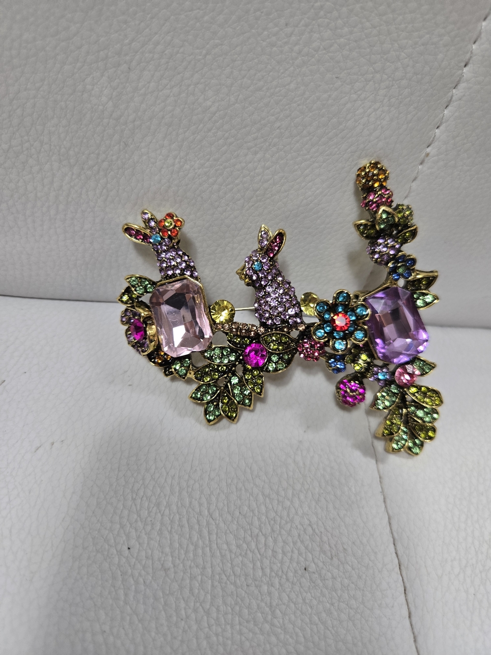 Vintage Multicolor Floral Rabbit Brooche